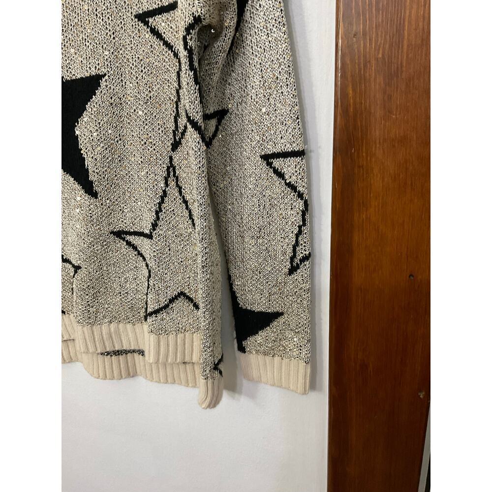 Grifflin Paris Wool Blend Sequin & Stars Black Gold Sweater Ribbed Trim Sz L - Picture 4 of 6